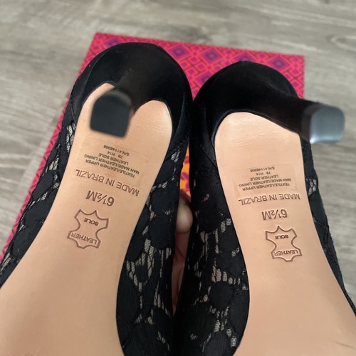 Tory Burch Glenna Camellia LaceSatin Black Heel Pumps Size 6.5 - Picture 4 of 19