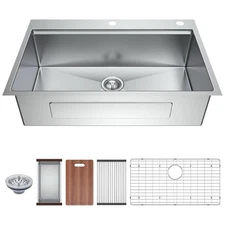 Drop-In Kitchen Sink Single Bowl 25x22Inch 18 Gauge Stainless Steel Workstation