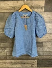 Boden Womens Blouse Top UK 4 Blue Brooke Linen Gingham Check Summer Puff Sleeves