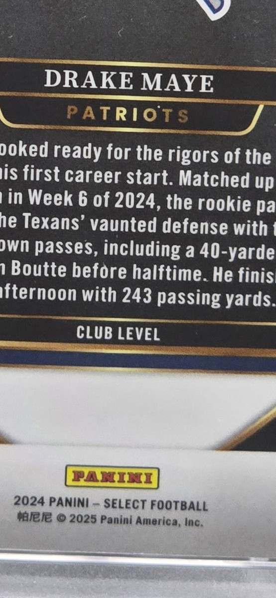 2024 Panini Select Drake Maye Rookie Club Level #218 True Zebra