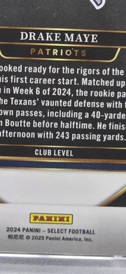 2024 Panini Select Drake Maye Rookie Club Level #218 True Zebra