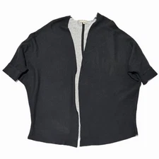 Joan Vaas Cardigan Womens L Black Open Front Sweater Batwing Lagenlook Grandma