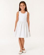 Polo Ralph Lauren Girls White Eyelet Dress Size 10 Cotton Fit Flare Preppy