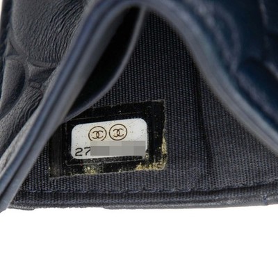 CHANEL Camellia Coco Mark Tri-fold Wallet Navy Leather Women's