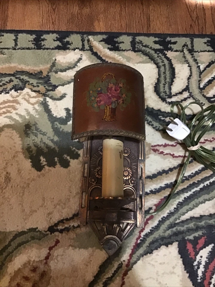 Art Deco After Sunset Lightolier Wall Scone With RARE Clip On Floral Shade - Image 2 of 4