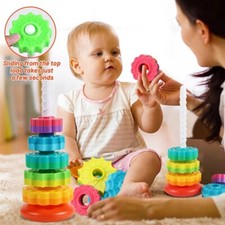 Spinning Rainbow Tower Stacking Puzzle Early Educational Learning Toy Toddler