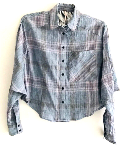 Camisa Free People Cutie Cuadros Mujer Talla XS Gris Botón Cuello Frontal Camisa - Imagen 5 de 10