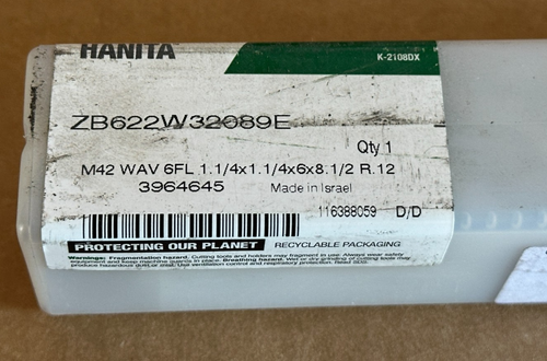 Widia Hanita Z2622W32089E ** M42 WAV 6FL 1.1/4X1.1/4X6X8.1/2 R.12 End Mill - Afbeelding 7 van 8