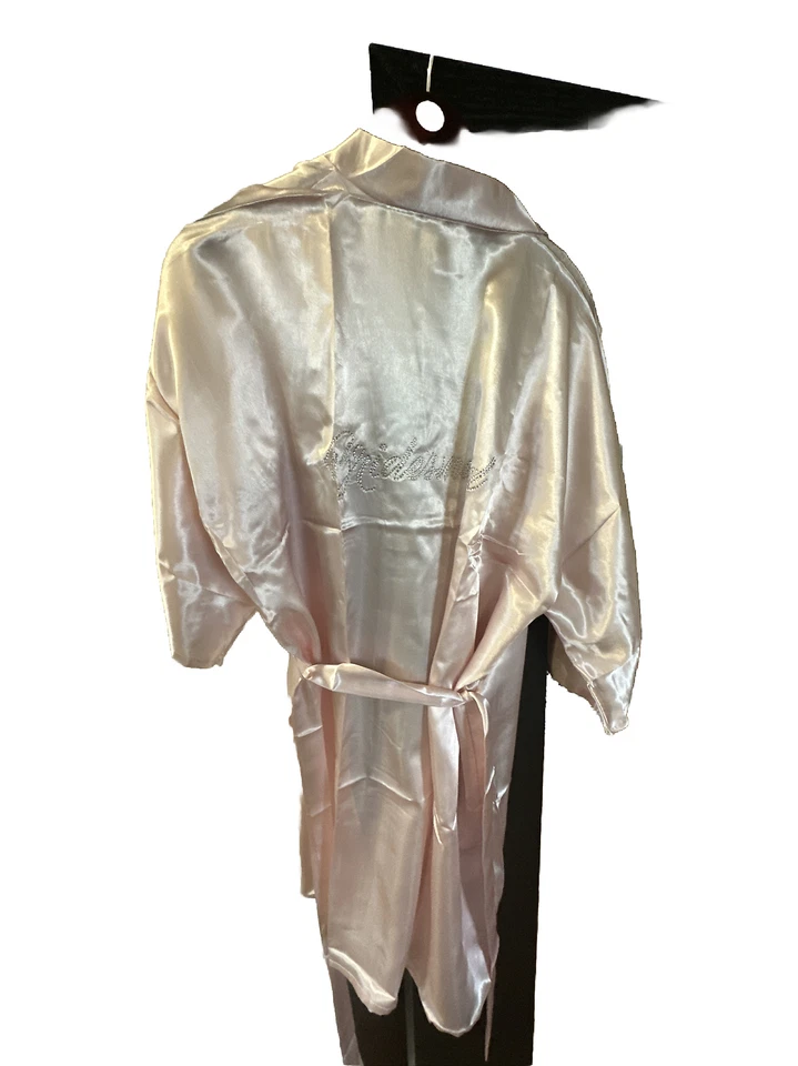 Bridal Party Robe Maid of Honor Set Of Nine Silk Polyester Robe Pink  Rhinestone - Image 4 of 4