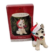 Hallmark Puppy Love German Shepherd Santa Hat Dog Christmas Ornament 1999