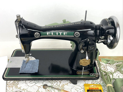 SERVICED Heavy Duty Vtg Singer 15 Clone Sewing Machine Black Green Denim Leather