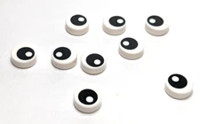 Lego - Lot of 9 - Black White, Tile Round 1 x 1 with Offset Black Eye Print