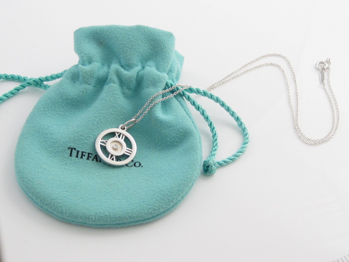 Tiffany & Co Silver Diamond Atlas Roman Numeral 20 Inch Necklace