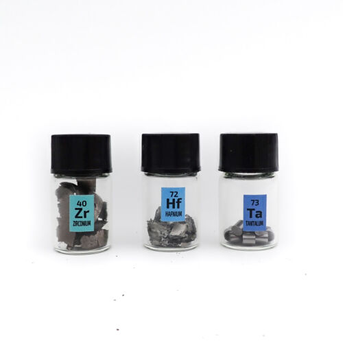  5 Grams Each Hafnium Tantalum Zirconium Metal  99,95% + Pure element samples - Afbeelding 1 van 4