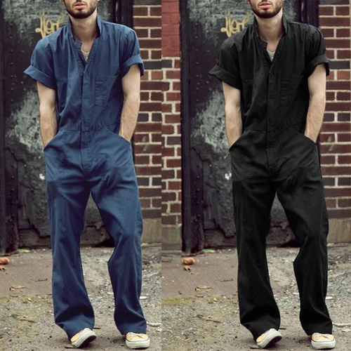 Men Fashion Zipper Short Sleeve Jumpsuit Romper Workwear Overalls Trousers Pants - Picture 2 of 33