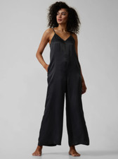 Athleta Calm Cool Versatile Sleep Or Dessy Romper Wide Leg Black Medium RT 119