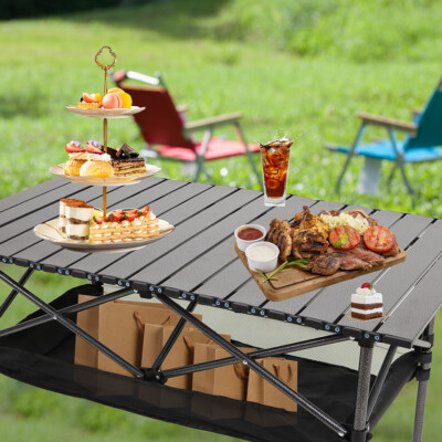 Outdoor Portable Camping Table Aluminum Folding Roll Up Picnic Party Desk w/ Bag