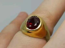 Red garnet Oval Cut Gemstone Ring For Men Engagement Ring in 925 Silver