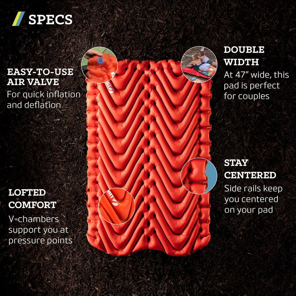 Insulated Double V Inflatable Sleeping Pad Thick, Lightweight, Easy