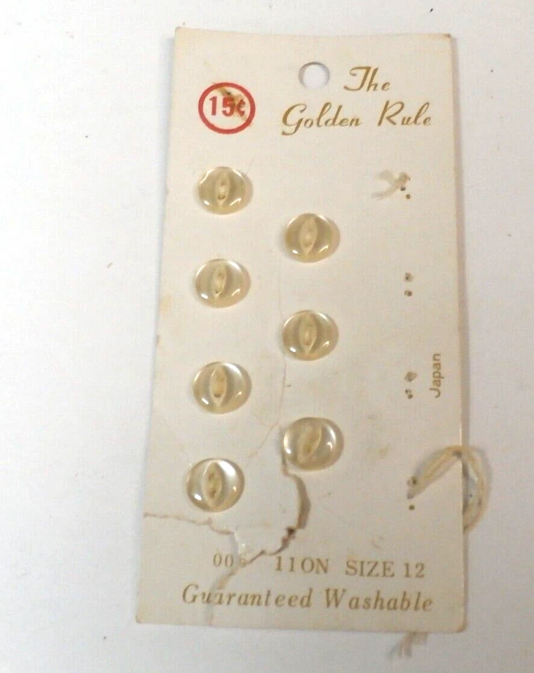 Vintage Lot of 7  Golden Rule Buttons on Original Card - Size 1/4in - Mint - Image 2 of 4