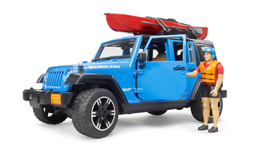 Bruder 02529 Jeep Wrangler Rubicon blau Kajak + Figur Geländewagen SUV
