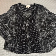 SKIES ARE BLUE  black and white button up blouse size XL