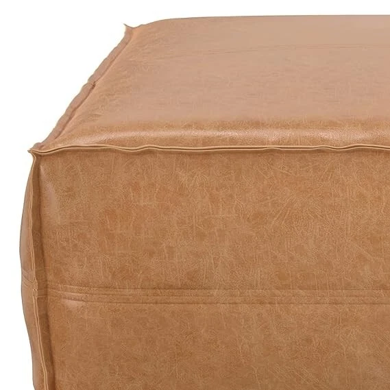 Pouffe Footstool Ottoman Leather New Genuine Real 30'' Unstuffed Vintage - Image 4 of 4