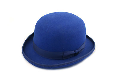 High Quality Royal Blue Hard Top 100% Wool Bowler Hat-Satin Lined