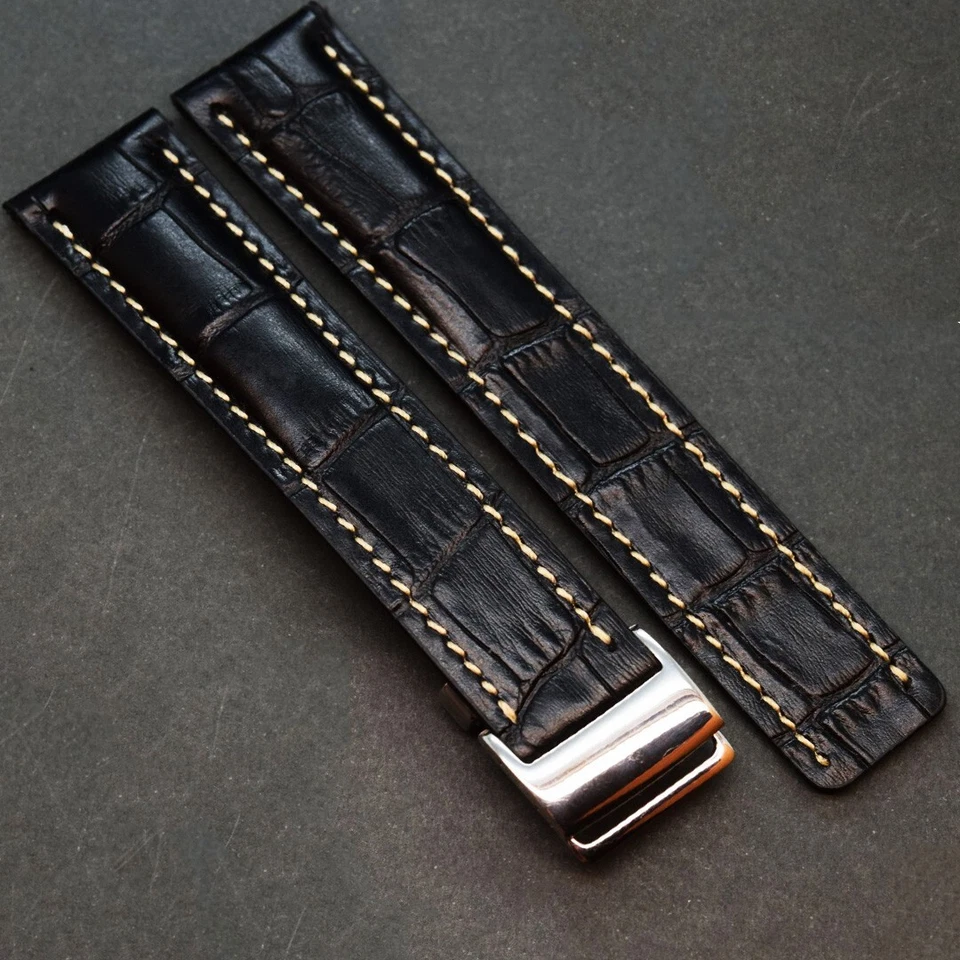 Se adapta a Breitling Navitimer Correa de reloj 22/24 mm Cuero HECHO A MANO Correa Cierre de hebilla Foto 2 de 4