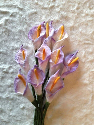 10 Lilies lily Calla Lavender Handmade Mulberry Paper Flowers Wedding Easter