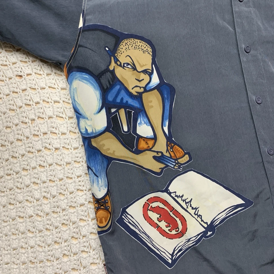 Camisa gráfica Ecko Unltd Mindquarters para hombre 2XL vintage Y2K campamento abotonada Foto 2 de 4