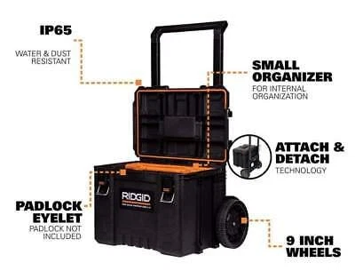 RIDGID Rolling Tool Box Stackable+Lockable W/ Tool Box+Compact Organizer Black - Image 2 of 4