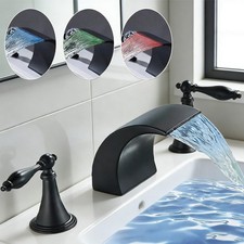 LED 8'' Widespread Bathroom Faucet 3 Holes Sink Basin 3 Color Changing Mixer Tap