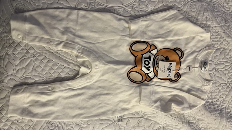 Moschino Bear White Cotton Jersey Coverall One-Piece Long Sleeve 6-9 Months