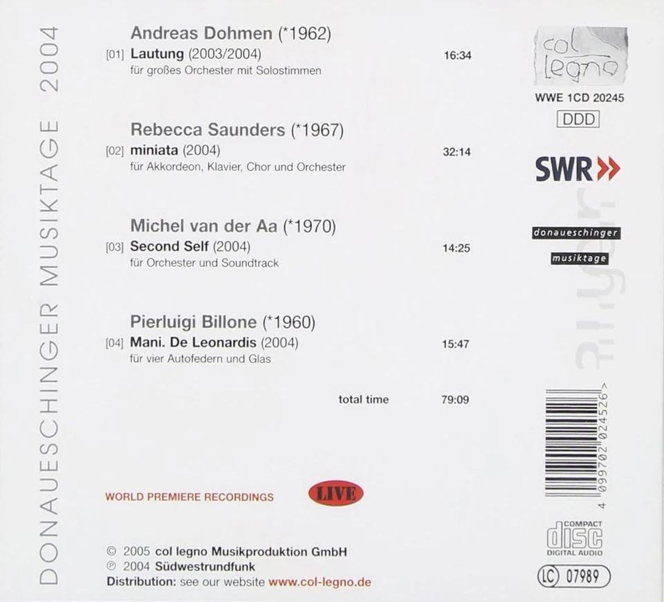 Andreas Dohmen Donauerschinger Musiktage 2004 (CD) Album - Bild 2 von 2