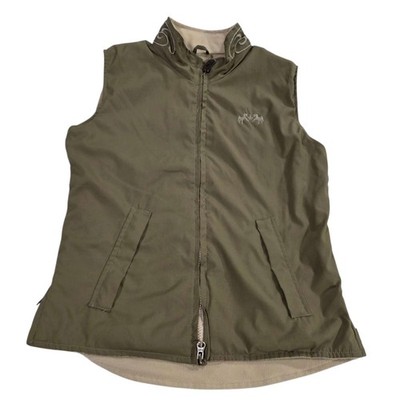 Equine Couture Heritage Vest Khaki Fleece Lined Embroidered Horses Size XS
