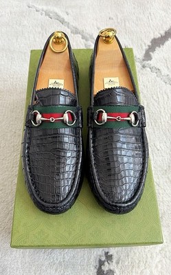 Authentic Gucci Web Black Alligator/Croc Embossed Mens  display picture 3