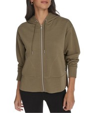 NWT DKNY Women's Ottoman Hooded Full Zip Jacket Utility Green Size S MSRP 79.50