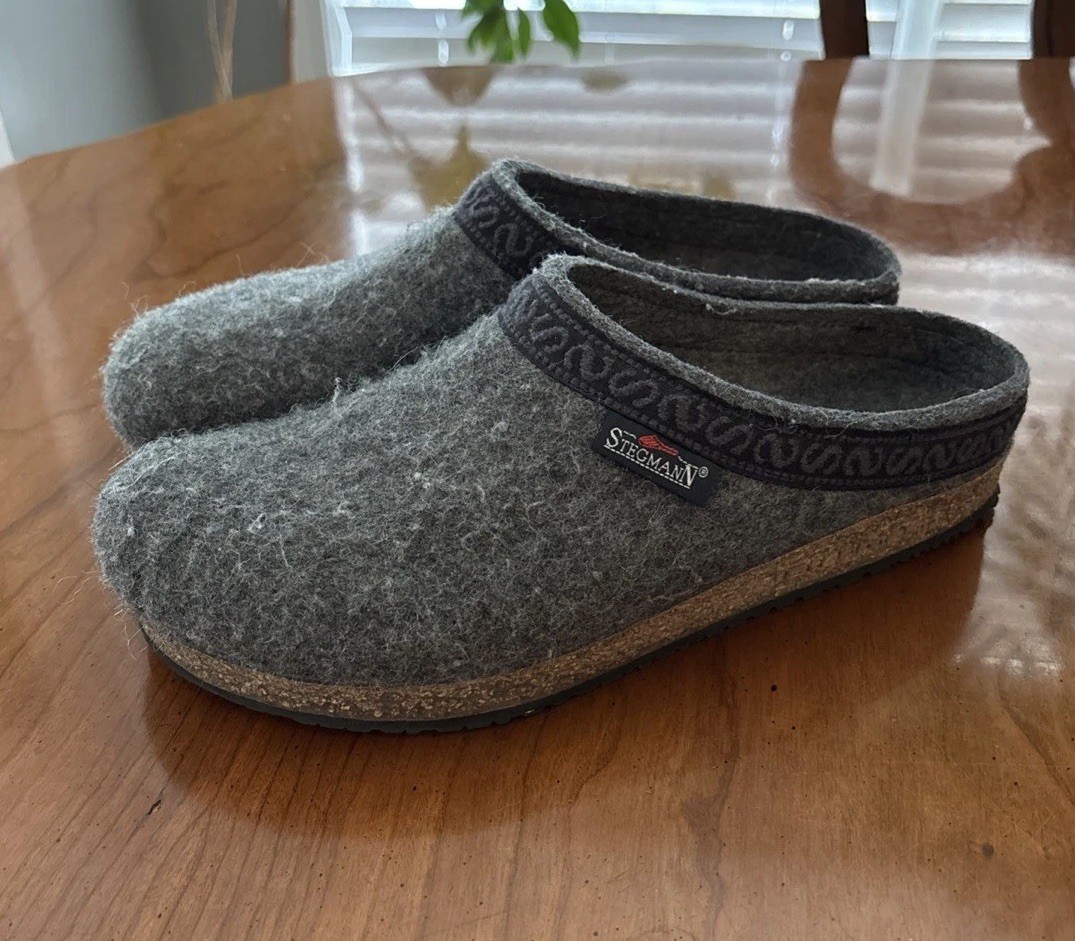 SAOLA Zoccoli donna Stegmann in feltro di lana suola in sughero grafite con treccia grigia taglia 9 5