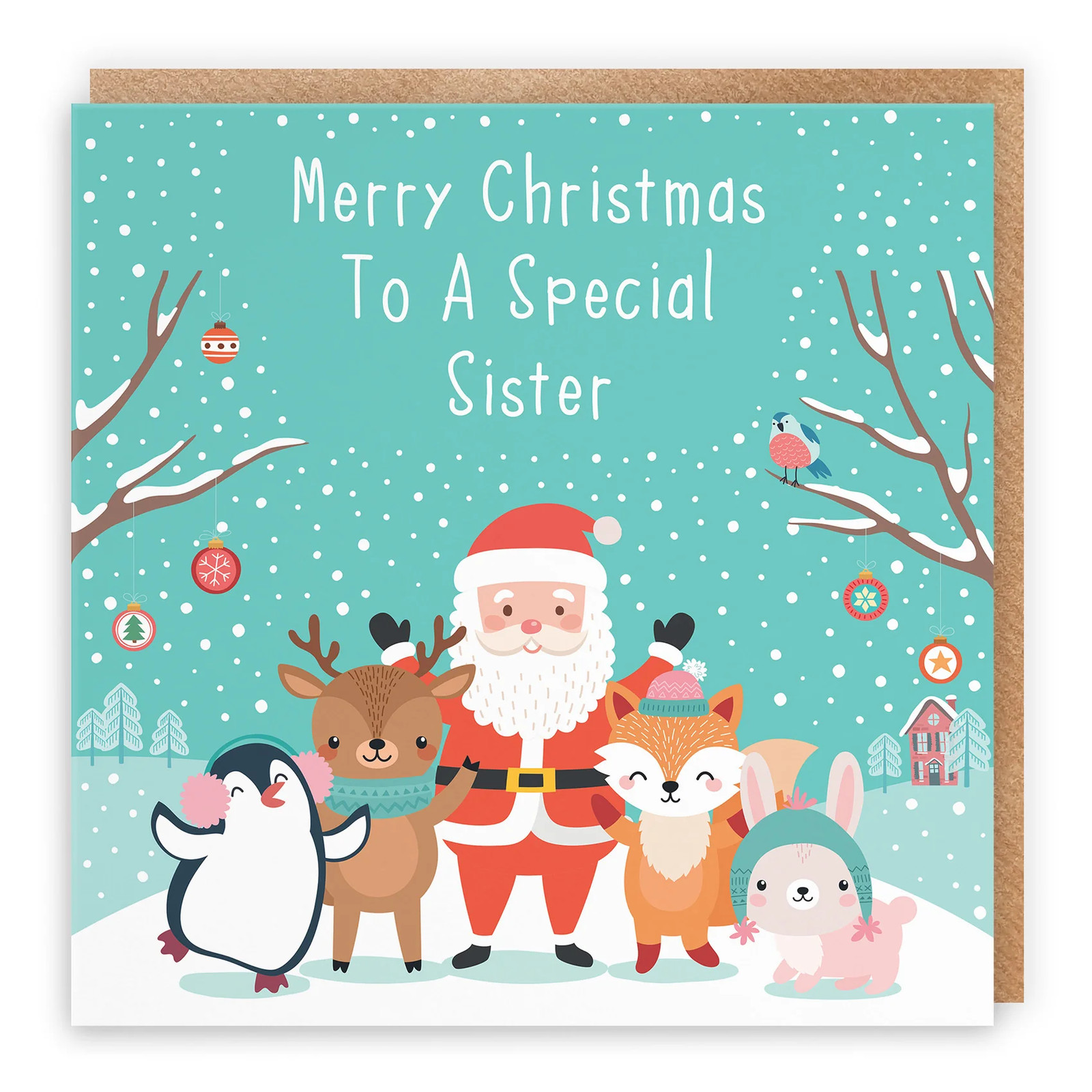 Sister Christmas Card Santa & Friends