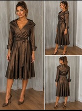 Eliza J Metallic Bronze Portrait Collar Midi A-line Midi Cocktail Dress 4