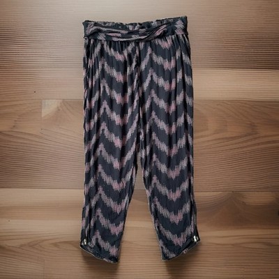 FREE PEOPLE Sz XL ''Got me Twisted'' Black Pink Chevron Ikat Harem Crop Zip Pants