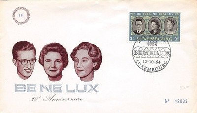 FDC - Luxemburg Luxemburg - 20 Jahre Benelux - NVG - 1964