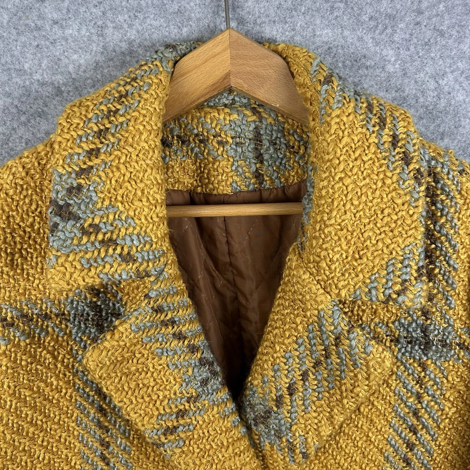 Casaco acolchoado vintage feminino XL xadrez amarelo manga 1/2 tamanho grande - Imagem 4 de 4