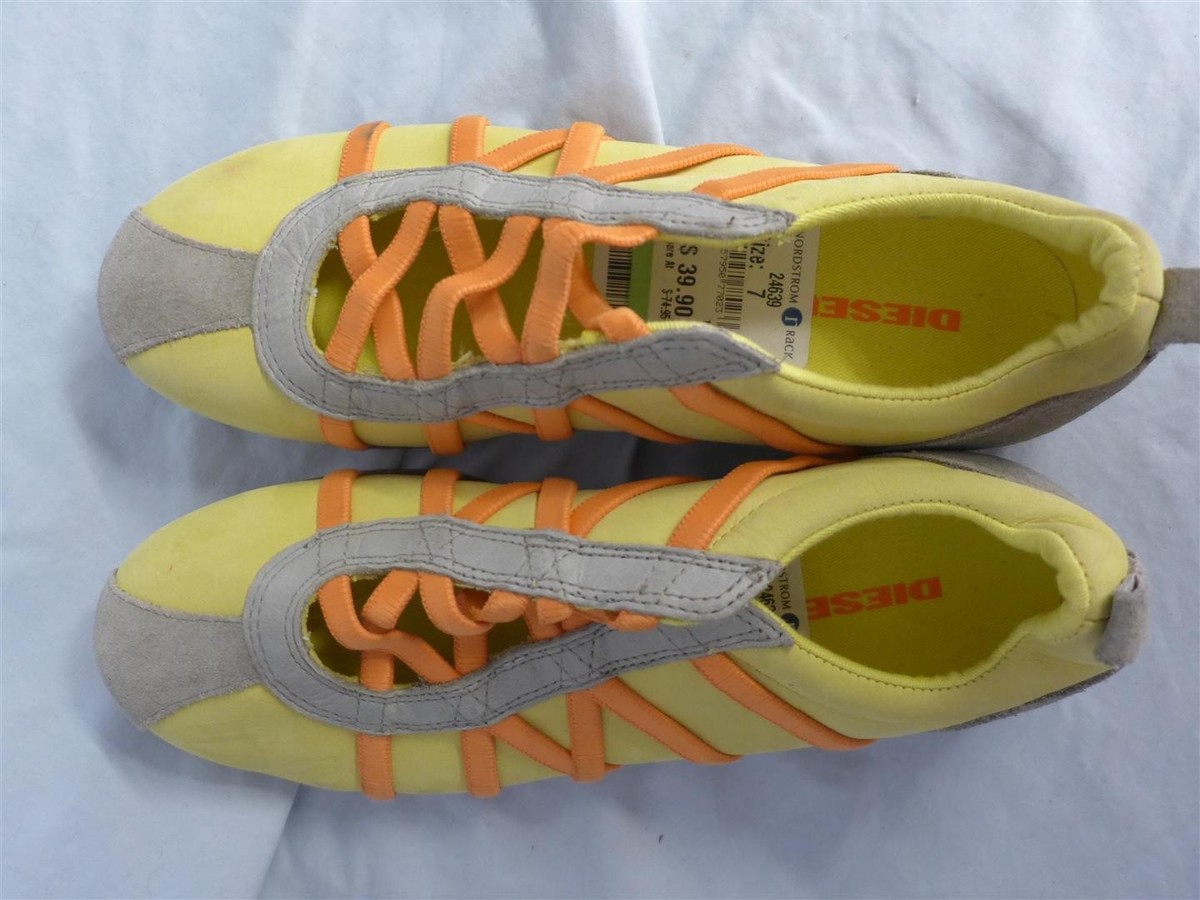 DIESEL VALENCIA Rare Yellow/Orange/Gray Leather Sneakers/Shoes