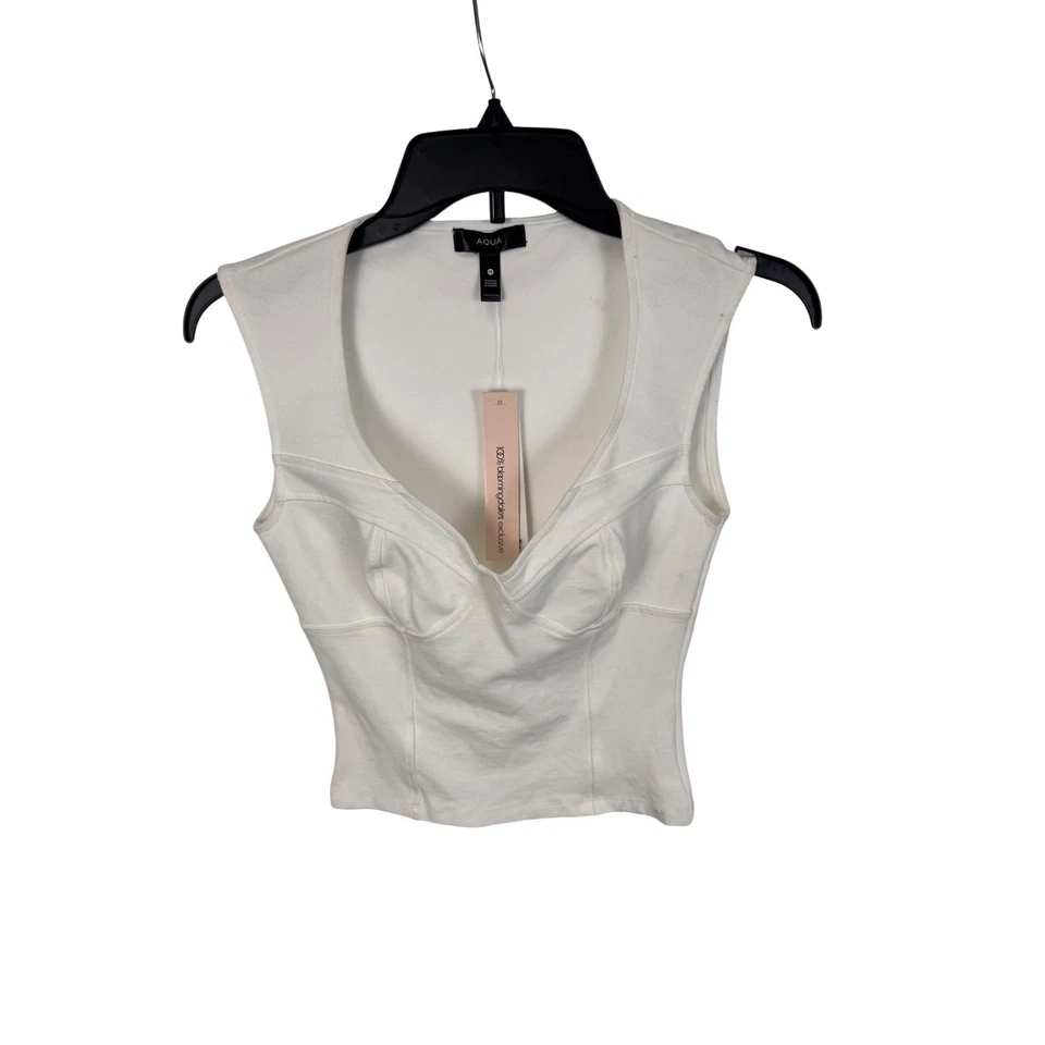 Camiseta sin mangas AQUA Bloomingdales blanca Bustier ajustada XS Foto 4 de 4