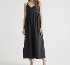 Quince 100% Organic Cotton Black Sleeveless Maxi Dress {L} Pockets Adj Straps