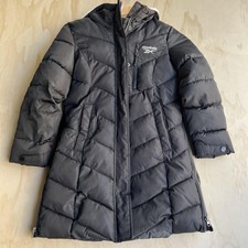 Reebok Jacket Kids 10/12 Black Hooded Long Puffer Sherpa Lined Winter Coat