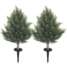 2 Pack Artificial Cypress Ground Stakes, Evergreen Shrubs Outdoor Garden Decor