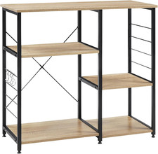 Scaffale da Cucina con 5 Ripiani in Legno, Supporto per Microonde con 4 Ganci, S